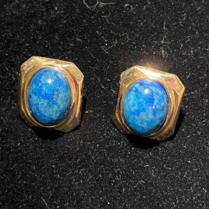 Earrings - gold tone with blue green gemstones